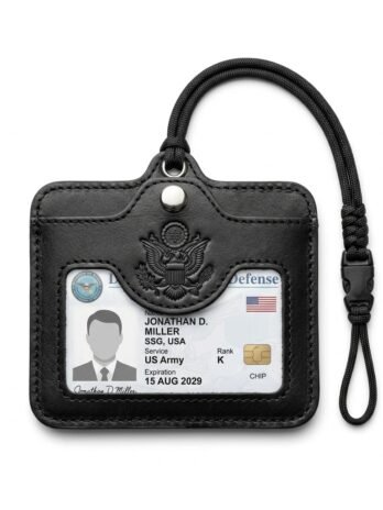 Vertical Leather Armed Forces ID Card Neck Case